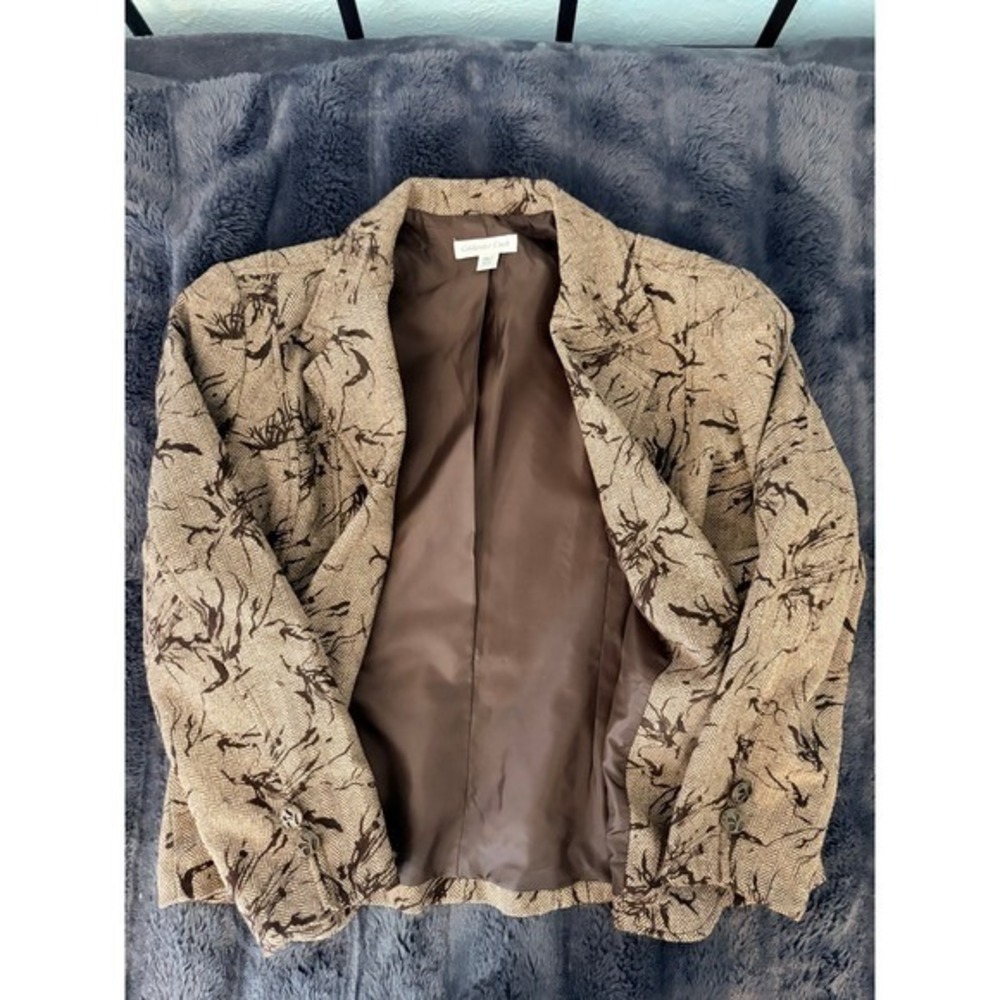 Coldwater Creek Blazer Petite 14 Herringbone Brown Academic Business Classic - Picture 8 of 10
